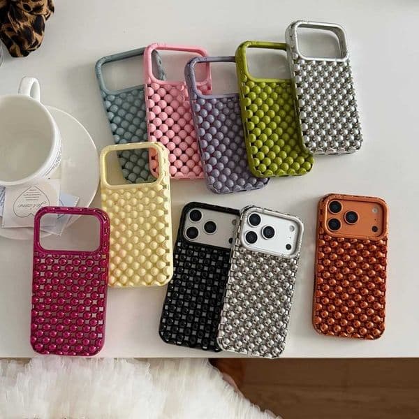 Creative Advanced Stereoscopic Hollow Out Pearl Round Bead Shock Proof Phone Cover Case for iPhone 17 16 15 14 13 Pro Max J260423
