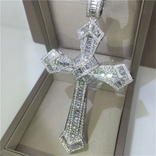 14K Gold Long Diamond Cross Pendant 925 Sterling Silver Party Wedding Pendants Necklace For Women men Jewelry Gift 260423
