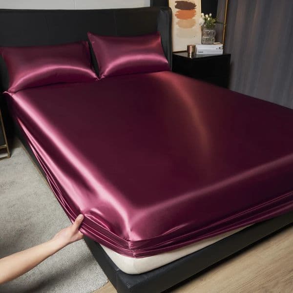 1Pc Satin Fitted Sheet Solid Colour Twin Full Queen Ice Silk Mattress Cover Natural With Elastic Band Bed No Pillowcase 260423