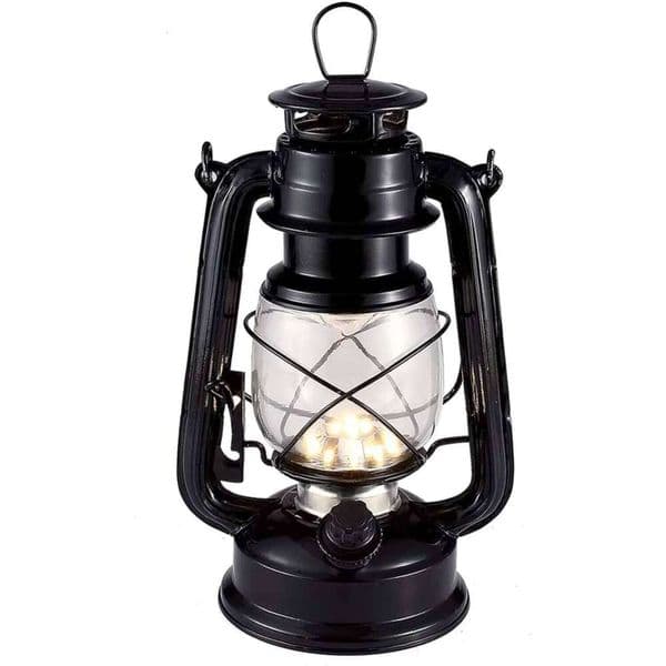 Vintage LED Hurricane Lantern, Warm White Battery Operated, Antique Metal Hanging Lantern with Dimmer Switch, 15 LEDs, 150 Lumen S260423