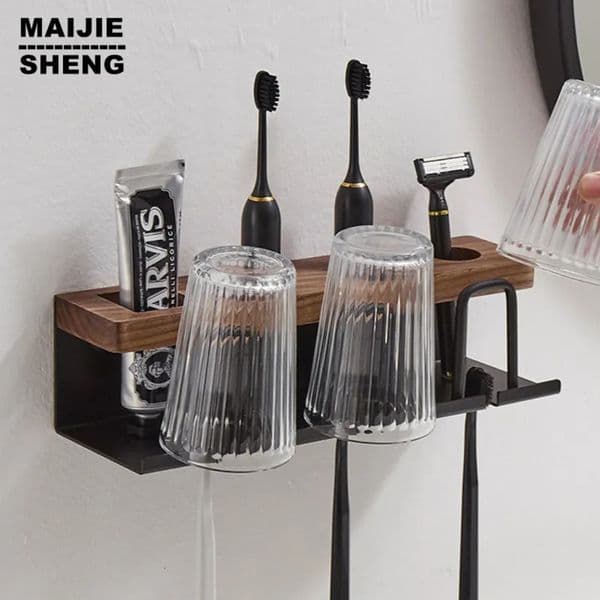 Designer h Holders Wall Mounted Holder Aluminium Alloywood Toothpaste Rack Bathroom Household Space Saving Organized Toothbrush Free Shipping 8