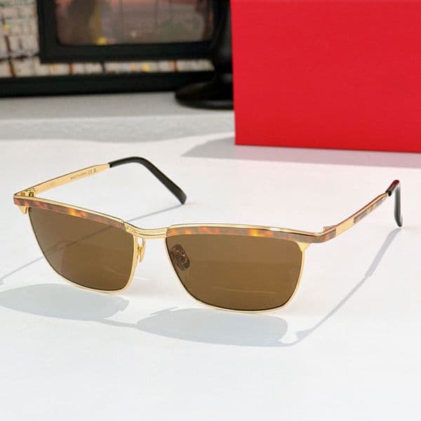 SL795 Womens Trapezoidal Sunglasses Havana Board Eyebrow Line Bottom Metal Half Frame Structure UV Protection Business Workplace Belt Original Box