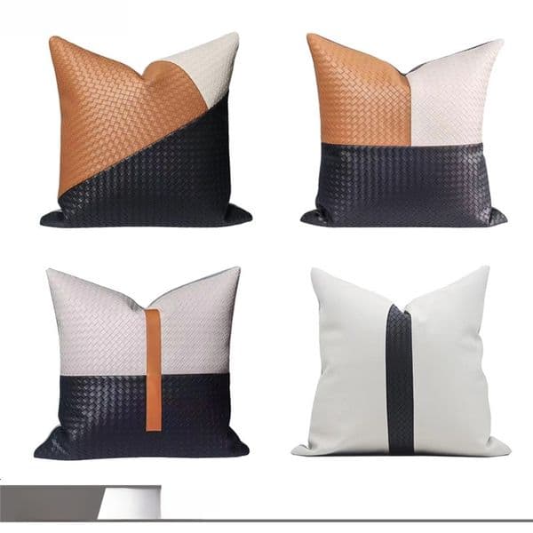 Orange Woven Leather Patchwork Pillowcase Modern Light cushions designer Luxury Sofa Cushion For Model Home