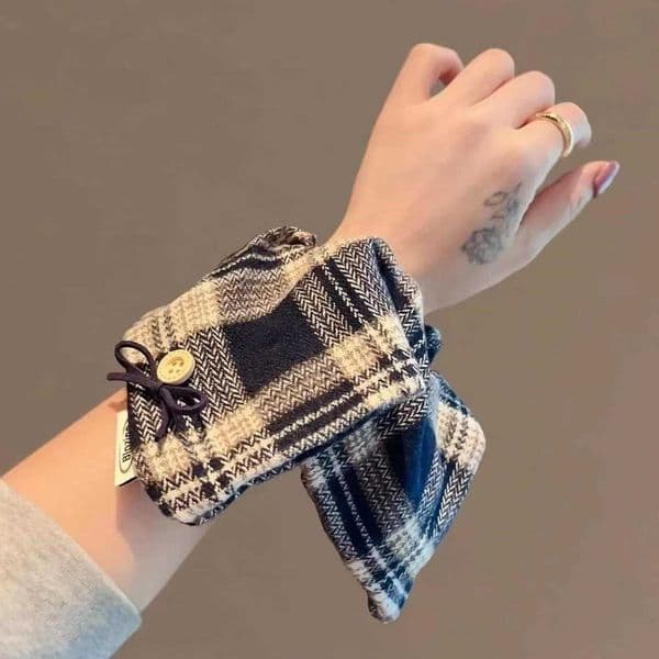 Vintage Plaid Button Bow Elastic Hair Rubber Bands For Women Sweet Hair Ornament Scrunchies Hair Tie Hair Rope Hair Accessories L260424