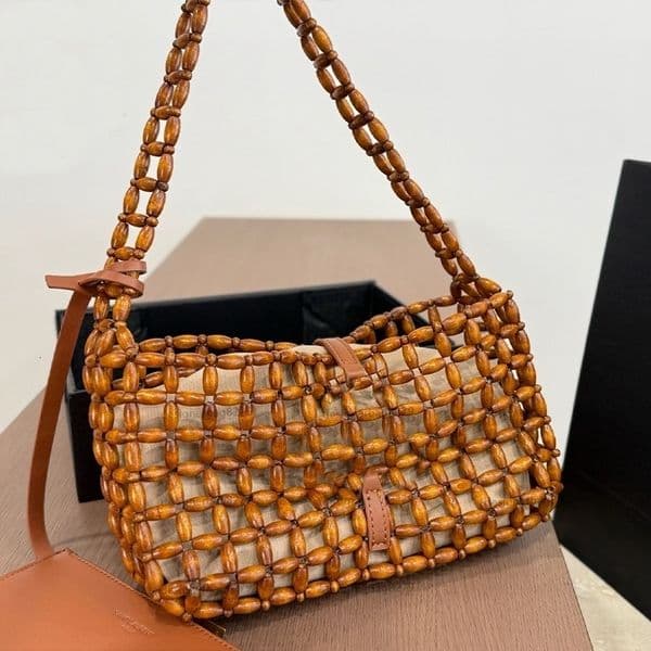 26ss Designer Hobo Wood Bead Woven Bag Retro Tote Bag Women Bag Underarm Shoulder Bags Luxury Handbags Crossbody Bags