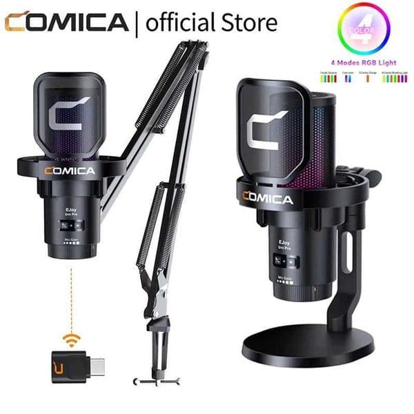 COMICA Uni Pro Wireless USB Gaming Microphone for PC Laptop Smartphone Noise Cancellation Condenser Mic with RGB Lights J260423