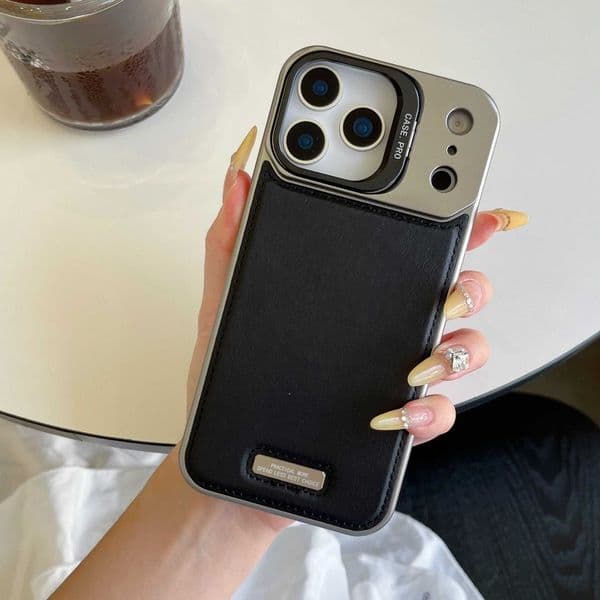 Leather stand phone case for iPhone17 15 16 13 14Promax metal protective case J260423