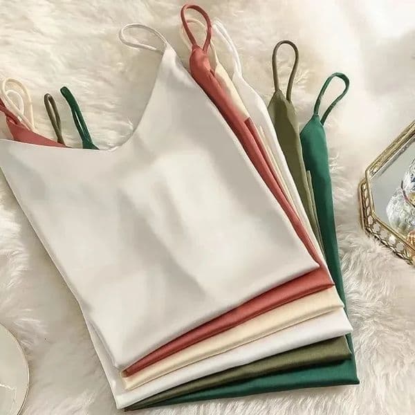 2026 Spaghetti Strap Top Women Halter V Neck Basic White Cami Sleeveless Satin Silk Tank Tops Womens Summer Camisole Crop 260423