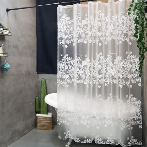 Designer White Elegant Flower Waterproof h EVA Curtain Fog Translucent Curtains For Bathroom Shower W/ Hooks Free Shipping 8