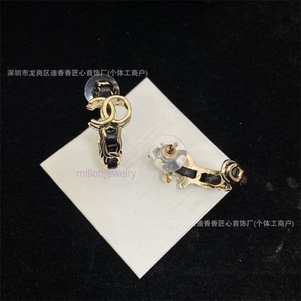 designer earrings cc Earrings Elegant black leather earrings for women stylish stud earrings channels jewelry