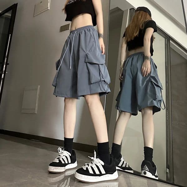 Y2K Cargo Short Harajuku Black Oversized Wide Leg Summer Streetwear Fashion High Waist Baggy Short Pants 2025 260424