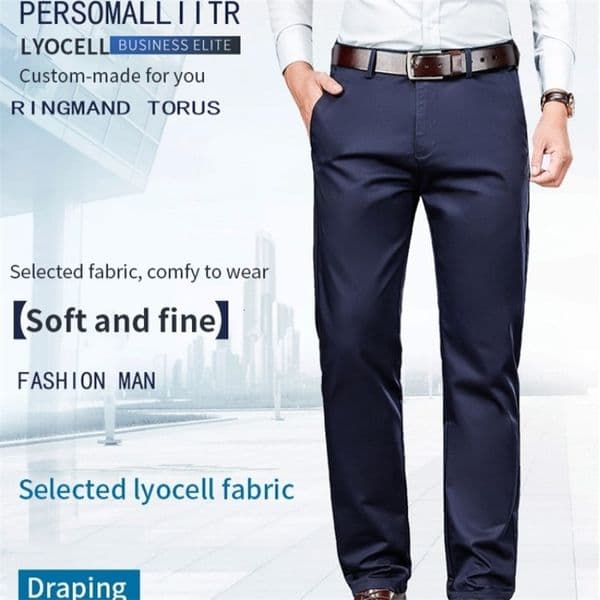Mens ice silk suit pants Elastic mid-waist baggy trousers Straight business trousers 260423