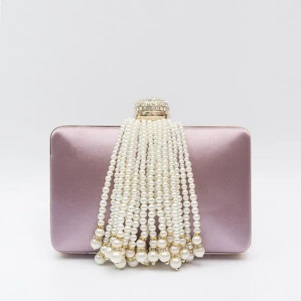 Women Pearl Tassel Satin Evening Bag Wedding Prom Party Sweet Hand Bags Diamond Hasp Clutch Vinho Ladies Elegant Purses 260423