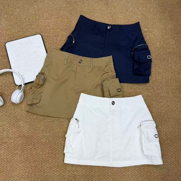 Women Designer Sexy Skirts Pockets Cargo Luxury Mini Above Knee Dress Summer Holiday Charming Skirt