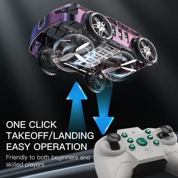 RC Flying Drone Car 2.4GHz Mini Quadcopter 2 in 1 Car Drones Fpv Racing Drone Dual Mode Light Electric Land Air Remote Control Car of Outdoor Play Toys