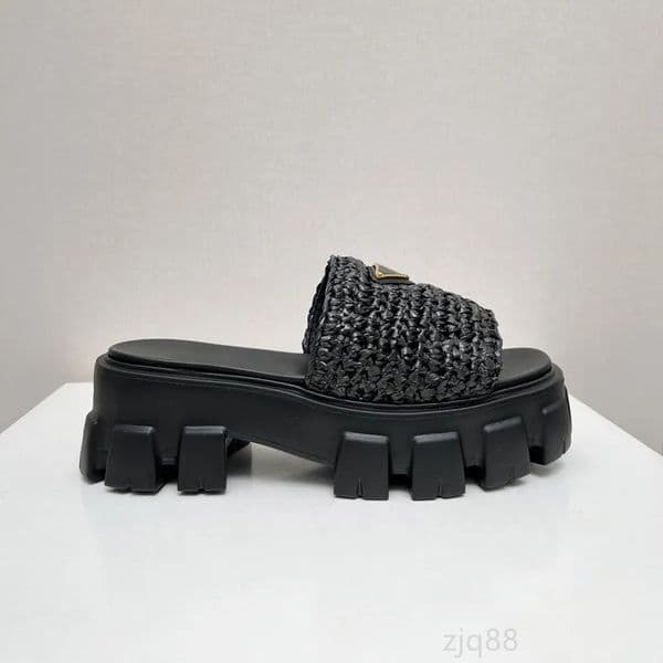 Sandals Slippers Woven Platform Mule Womens Casual Chunky Bottom Slide Summer Beach Flip Flops Rubber Sole