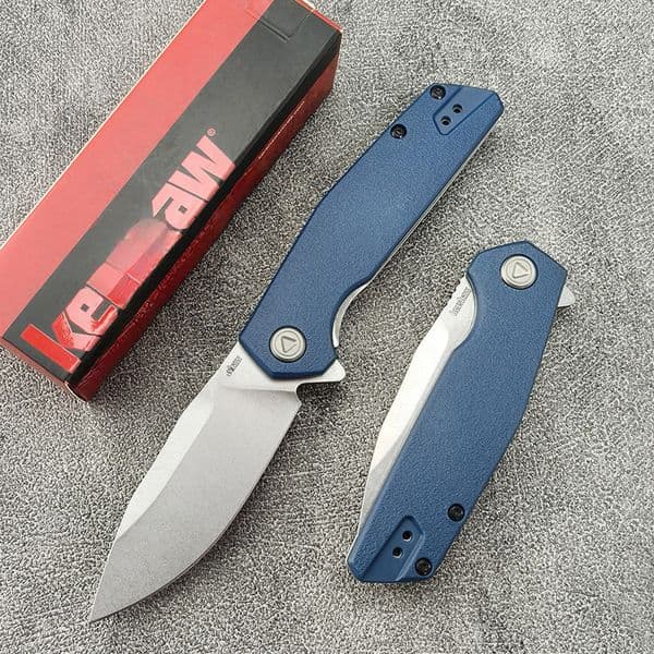 2036 Folding Knife, Clip Point Blade with Blue Handle, Stonewash Blade Hunting fishing Pocket Knives hand tools