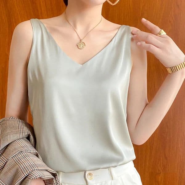 Strap Top Women Halter V Neck Basic White Cami Sleeveless Satin Silk Tank Tops WomenS Summer Camisole 260423