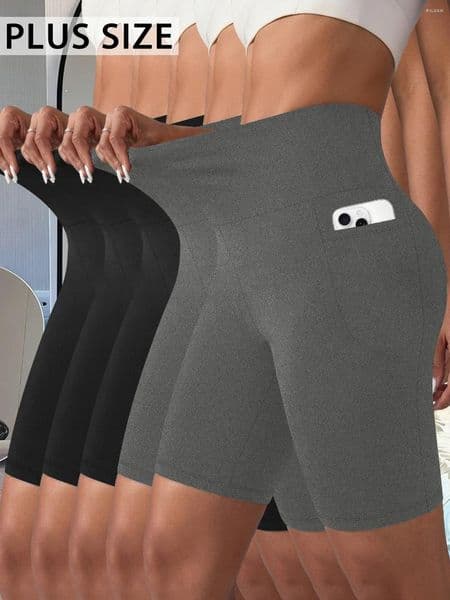 Women's Shorts 5 Pack Plus Size Women Athletic With Pockets.5 Inch High Waisted Biker Super Soft Tummy Control No See Through