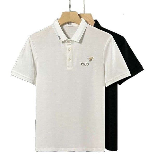 Men's Summer Polo Shi, Trendy Brand, Embroidered, Breathable, Turn-Down Collar,Sho-Sleeved, Slim-Fit Versatile, Light Luxury, High-End Feel Men's Clothing