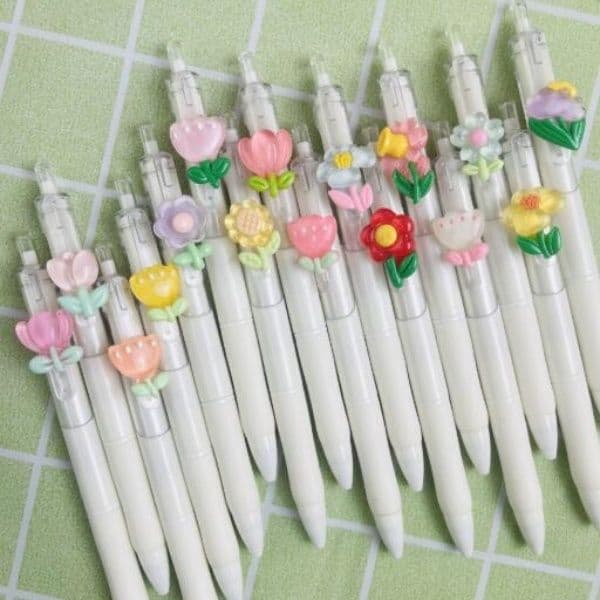 Floral Gel Pens 0.5mm Quick-Dry Smooth Writing Black Ink Neutral Pen Student Writing Tool Kawaii Stationery Kids Gift