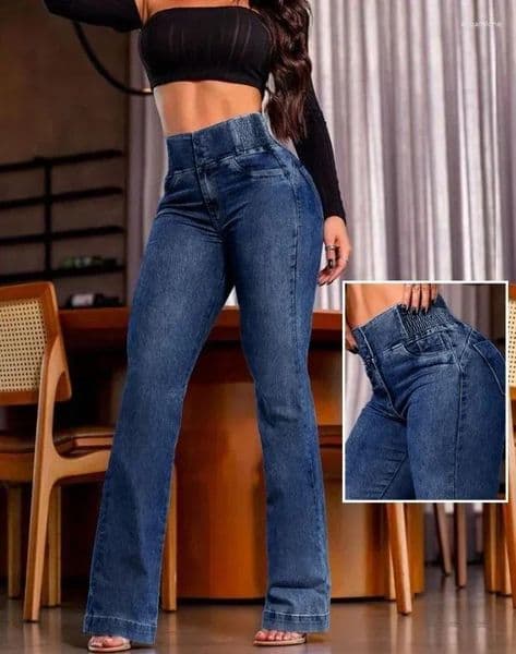 Women's Jeans Y2K Autumn Winter Elegant High Waist Button Front Casual Female Sexy Fashion Back Shirred Trouser Bottom