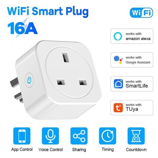 Tuya UK Smart Plug 16A 20A WiFi Socket Power Monitoring Remote Control Timer Works With Alexa Google Assistant Voice Control 260410