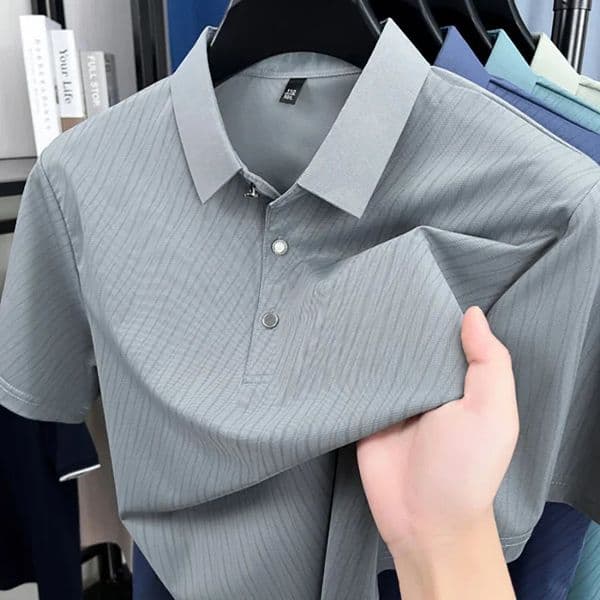 BROWON Summer Man Polo Shirts y Short Sleeve Ice Silk Cool Soft Print Collar Shirt for Business Work Tops 260423