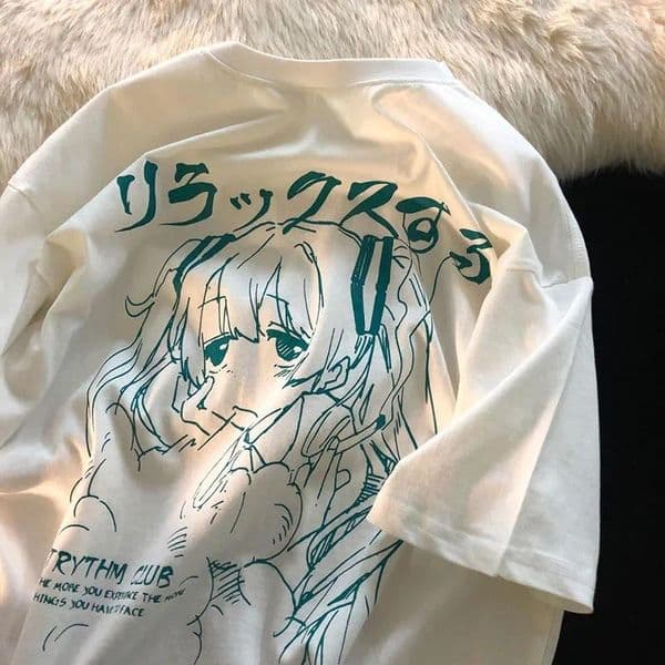 Women's T Shirts Japanese Harajuku Graphic T-Shirt Kawaii Anime Print Oversized Grunge Top For Casual Wear
