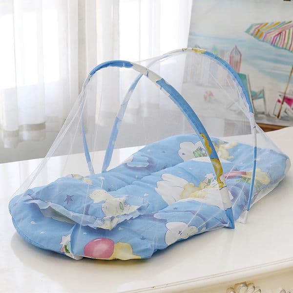 Foldable Baby Crib Mosquito Net with Mattress and Pillow Sleeping Diaper Pad born Tent Netting Travel Bed 260424