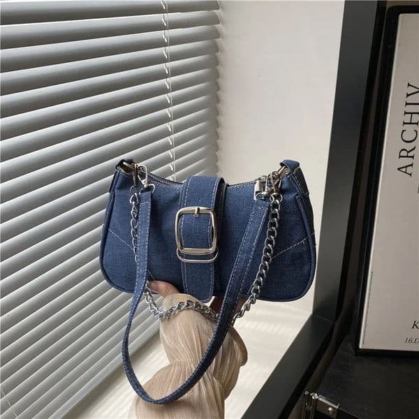 Casual Thread n Womens Denim Shoulder Bags Simple Y2k Cool Girls Chain Underarm Bag Portable Female Square Phone Handbags 260423