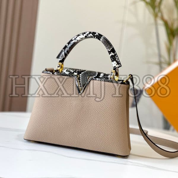 7A Designer Bag Flap And Closure Adorned With Python Leather Capucines Women's Shoulder Handbags Luxury Cowhide Evening Clutch