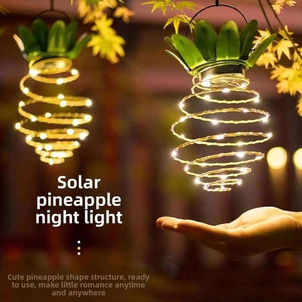 New Solar Powered Iron Pineapple Lantern Outdoor Courtyard Garden Corridor Decorative Hanging Lamp LED Copper Wire Light String
