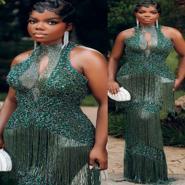 2k26 Dark Green Prom Dress 2026 Sheath Beaded Crystals Tassels Glitter Evening Dress Sequined Birthday Formal Women Pageant Party Gowns ZJ090