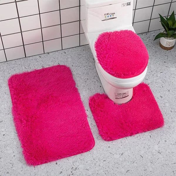 3PCS/set Fluffy Hairs Bath Carpets Modern Toilet Lid Cover Rugs Kit Rectangle U-shape Floor Mats Solid Color Bathroom Mat Set 260424