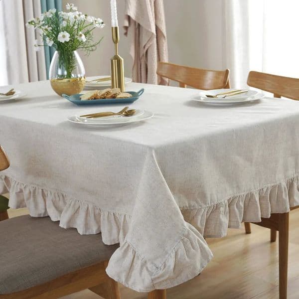 Cotton Linen Ruffled Tablecloth for Wedding Home Party Dining Banquet Decoration Flax Fabric Table Cloth ious Table Cover 260423