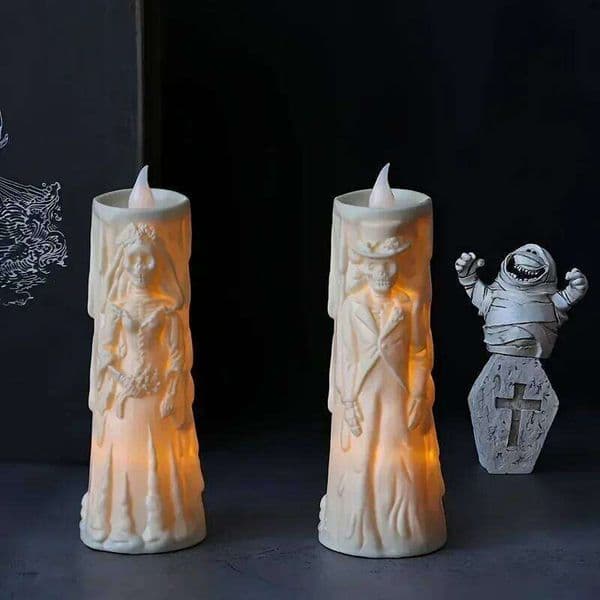 LED Skeleton Luminous Candle Horror Decoration Prop Ghost Groom Bride Couple Lamp Party Ornament Halloween Decor
