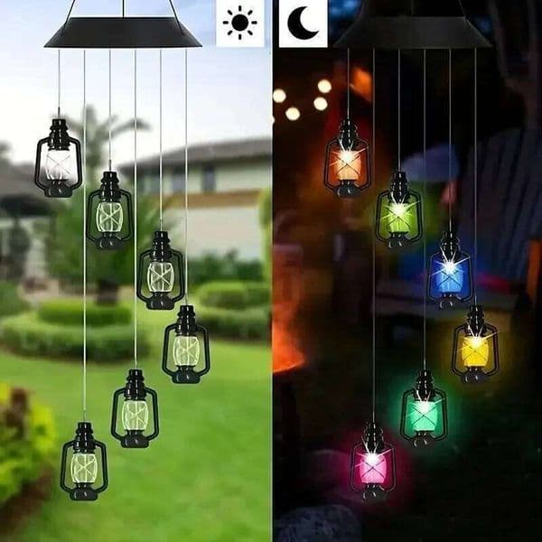 New LED Solar Wind Chime Kerosene Outdoor Retro Courtyard Lamp Home Porch Garden Decoration Hanging Lantern