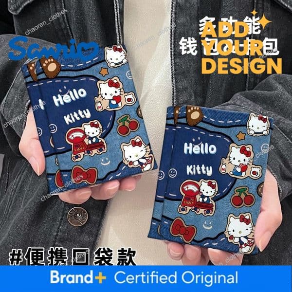 Luxury Goods New Hello Kitty Tri-Fold Wallet, Multi-Card Slot Couple Purse, Cute All-in-One Card Holder & Coin Bag