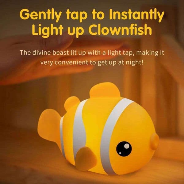 Rechargeable Clownfish Night Light Squishy Nursery Nightlight Soft Silicone Novelty Animal Bedside Bedroom Lamp Room Decoration
