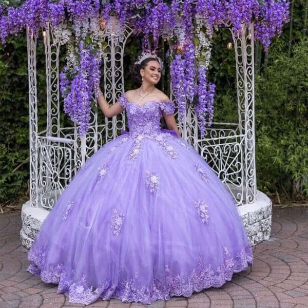 Quinceanera Dresses Princess Purple Sweetheart Appliques Lace 3D Flowers Big Bow Ball Gown with Plus Size Sweet 16 Debutante Party Birthday Vestidos De 15 Anos