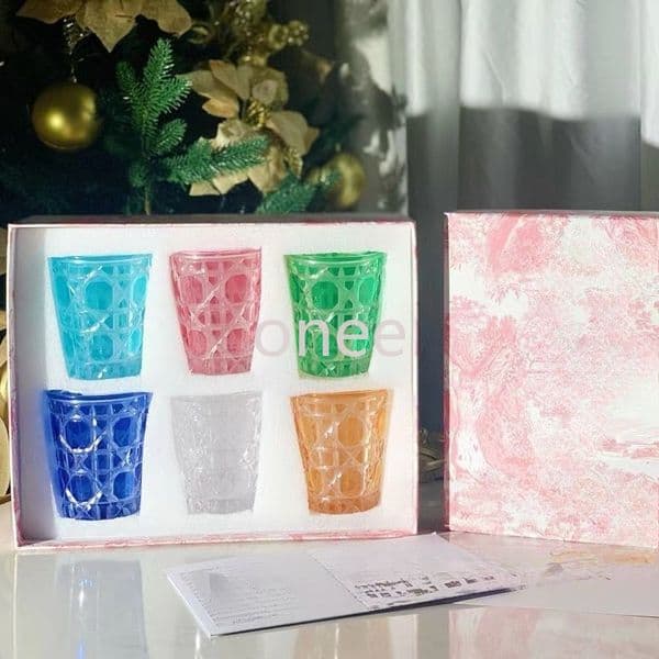 Crystal glass cup luxurious and colorful woven pattern Italian enamel whisky drinking cup vine pattern crystal cup gift box colorful hand-cut cups drinking cups