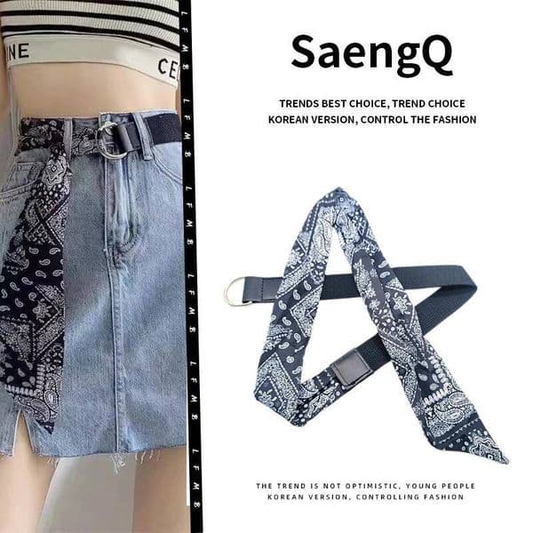 Canvas scarf for women's dress, fashionable and versatile decorative jeans with double buckle personalized belt ddmythur