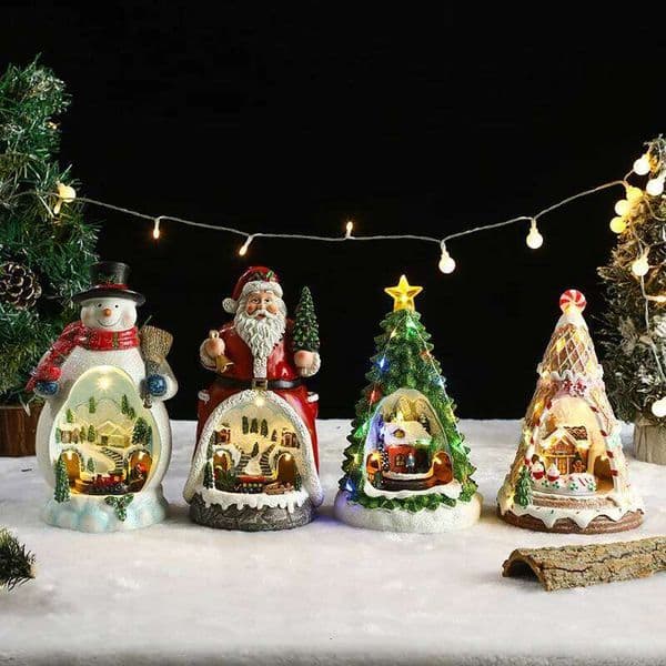 Resin Rotating Decorations LED Colorful Lights Multi Functional Elderly Music Box Christmas Gift Atmosphere Light