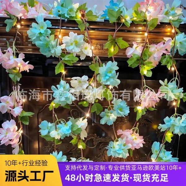 Battery box LED simulation cherry blossom vine indoor room decoration romantic atmosphere fake flower color light