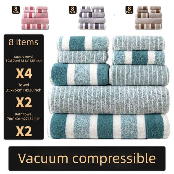 Cross-Border 8-Piece Set Square Wide Coral Fleece Thickened Absorbent Soft Adult Face Wash Bath Towel