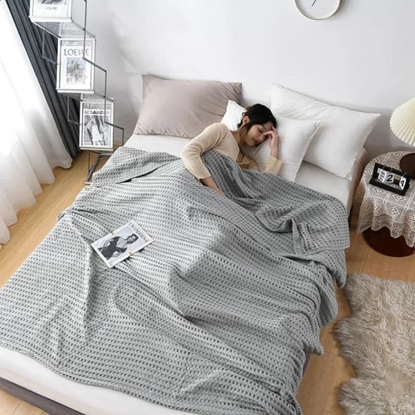 Summer Waffle Plaid Cotton Bed Blanket Throw Thin Quilt Knitted Bedspread Home el Coverlets Green Pink Throw Blankets 260424