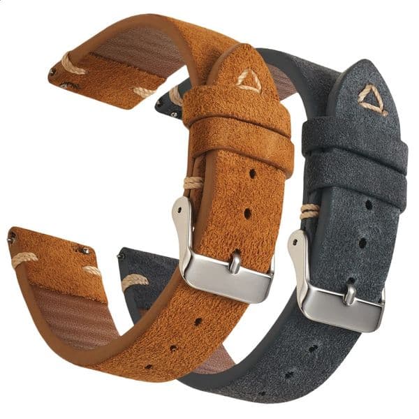 Suede Leather Watch Strap 18mm 19mm 20mm 21mm 22mm 24mm Grey Vintage Band Replacement Wristband Handmade Stitching Watchband 260424