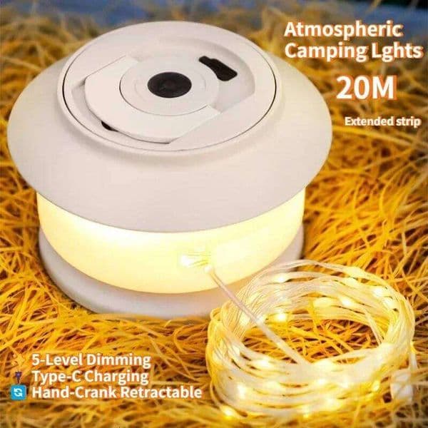 20M USB LED Camping Light Waterproof Storable String Lights 5 Modes for Rechargeable Tent Garden Yard Party Outdoor Decor