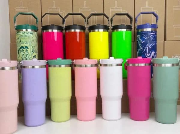Luxury Designer Decor DHL Water Bottles 30Oz Cups Heat Preservation Neon Pink Red Stainless Steel Tumblers Large Capacity Travel Car Mugs Re 7